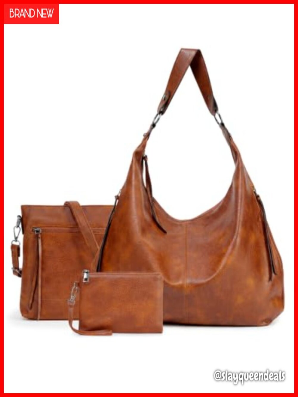 3-in-1 PU Leather Hobo Bag Set with Crossbody, Shoulder Bag & Wallet, Large